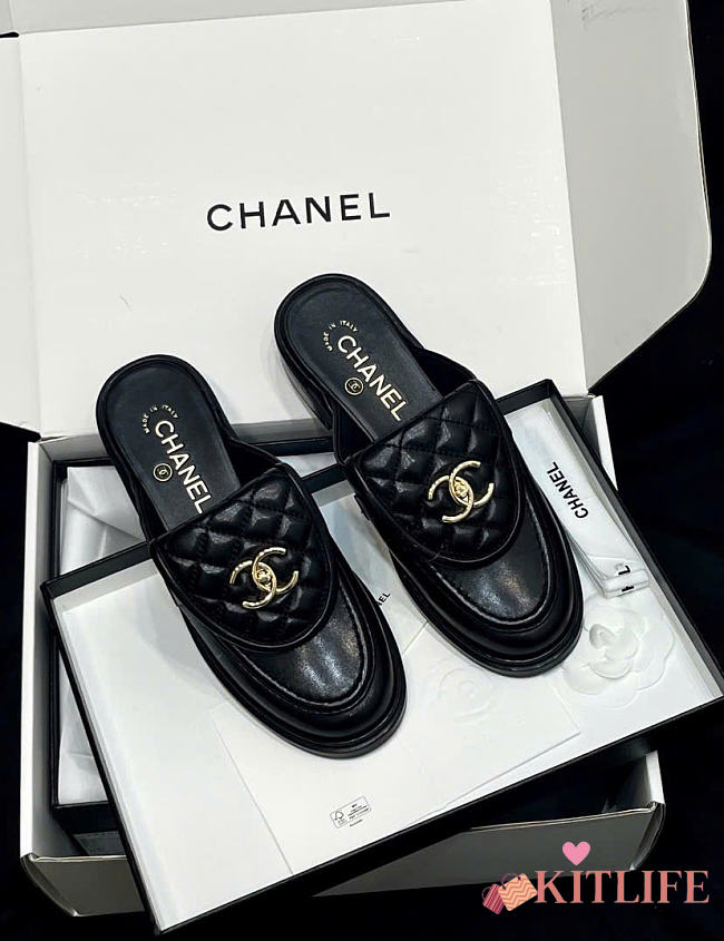 Kitlife Chanel Lambskin Quilted CC Turnlock Mules Black - 1