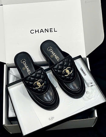 Kitlife Chanel Lambskin Quilted CC Turnlock Mules Black