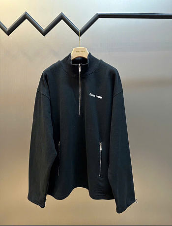 Kitlife Miu Miu Cotton Fleece Zipper Sweatshirt Black 
