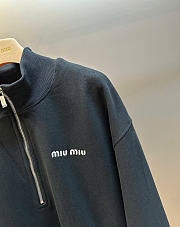 Kitlife Miu Miu Cotton Fleece Zipper Sweatshirt Black  - 4