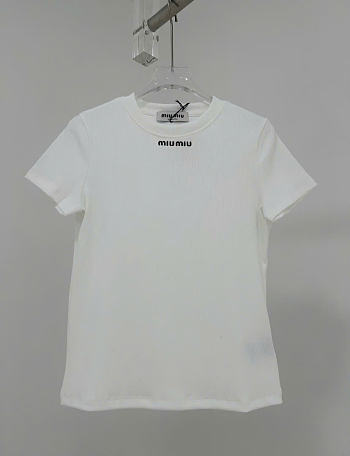 Kitlife Miu Miu Women's White Logo Cotton-Blend T-Shirt 