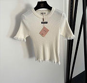 Kitlife Miu Miu Ribbed Knit Casual Ruffled Short Sleeve Top White - 1