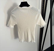 Kitlife Miu Miu Ribbed Knit Casual Ruffled Short Sleeve Top White - 6