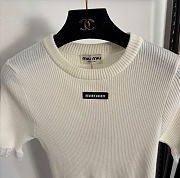 Kitlife Miu Miu Ribbed Knit Casual Ruffled Short Sleeve Top White - 2