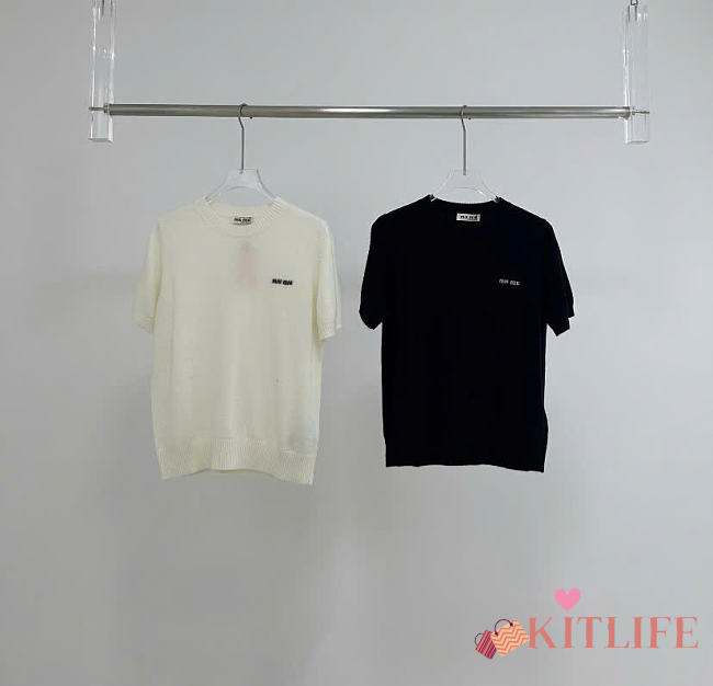 Kitlife Miu Miu Wool Crew-neck Sweater in Black / White - 1