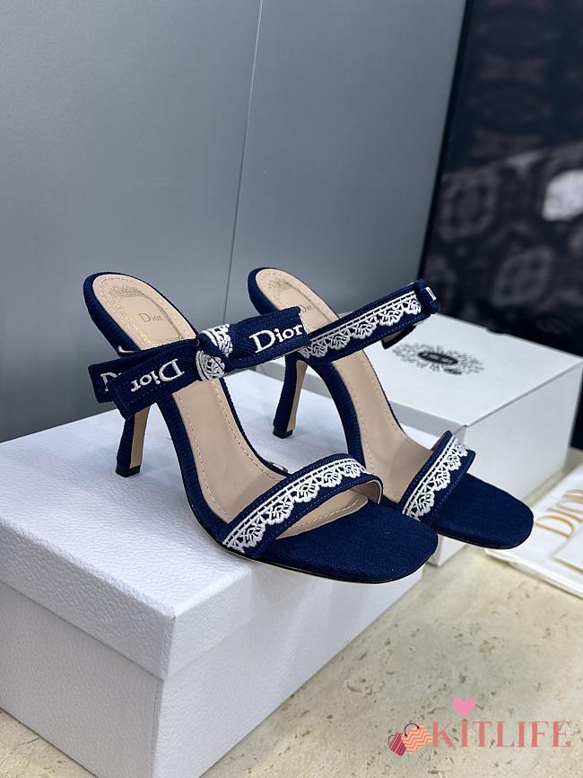 Kitlife Dior Dentelle Jelly-Colored High-Heeled Shoes with Bow Dark Blue - 1