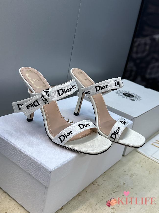 Kitlife Dior Heeled Sandal with J'Adior Straps White Embroidered Cotton - 1
