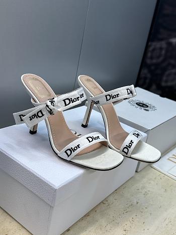Kitlife Dior Heeled Sandal with J'Adior Straps White Embroidered Cotton