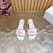Kitlife Dior Dway Slide White and Songe Pink Embroidered Cotton and Multicolor Daisy Garden Motif - 1