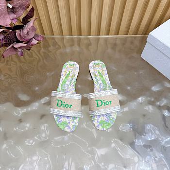 Kitlife Dior Dway Slide Natural Embroidered Cotton and Multicolor Lily of the Valley Motif