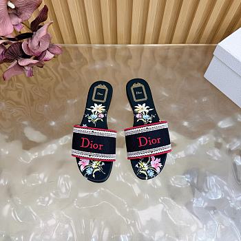 Kitlife Dior Dway Slide Black Embroidered Cotton and Multicolor Dior Secret Garden Motif