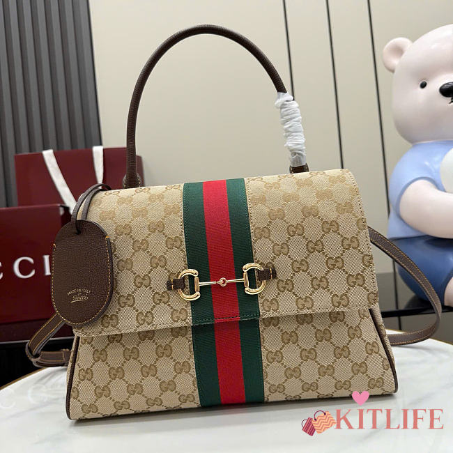 Kitife Gucci Paparazzo Medium Top Handle Bag Sand & Brown GG Canvas ‎875018  32x24x17cm - 1