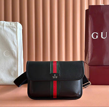 Kitlife Gucci Web Trademark Small Belt Bag Black Soft Leather 867032 24x17x3.5cm