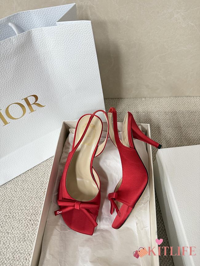 Kitlife Dior Bow Heeled Slingback Sandals Red - 1