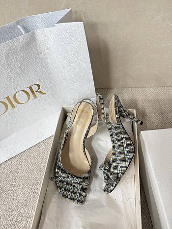 Kitlife Dior Bow Heeled Slingback Sandals Yellow & Brown Check'n'Dior Printed Technical Fabric