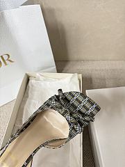 Kitlife Dior Bow Heeled Slingback Sandals Yellow & Brown Check'n'Dior Printed Technical Fabric - 5