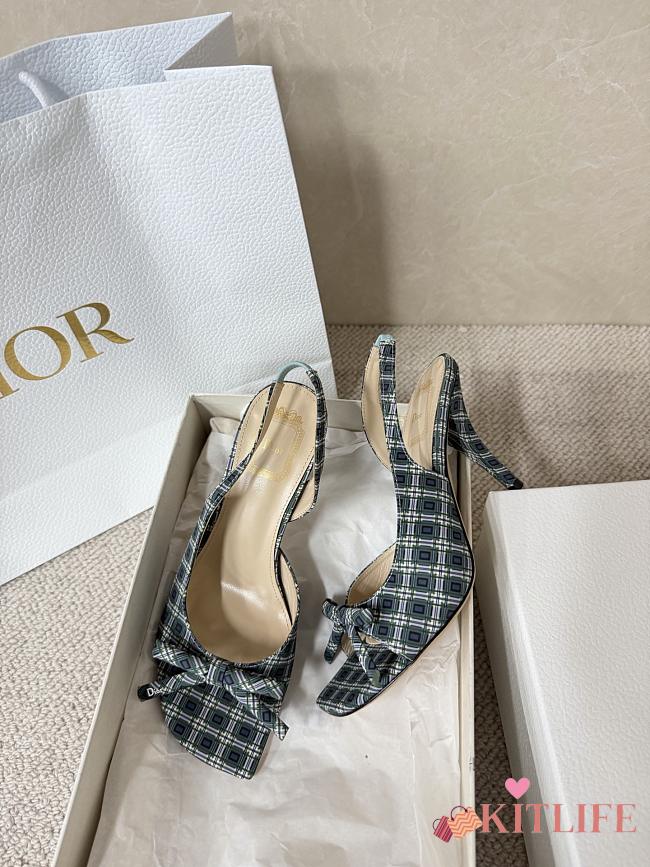 Kitlife Dior Bow Heeled Slingback Sandals Green & Purple Check'n'Dior Printed Technical Fabric - 1
