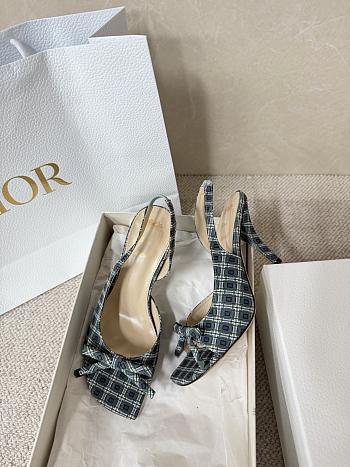 Kitlife Dior Bow Heeled Slingback Sandals Green & Purple Check'n'Dior Printed Technical Fabric