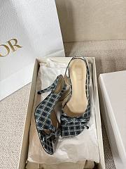 Kitlife Dior Bow Heeled Slingback Sandals Green & Purple Check'n'Dior Printed Technical Fabric - 3