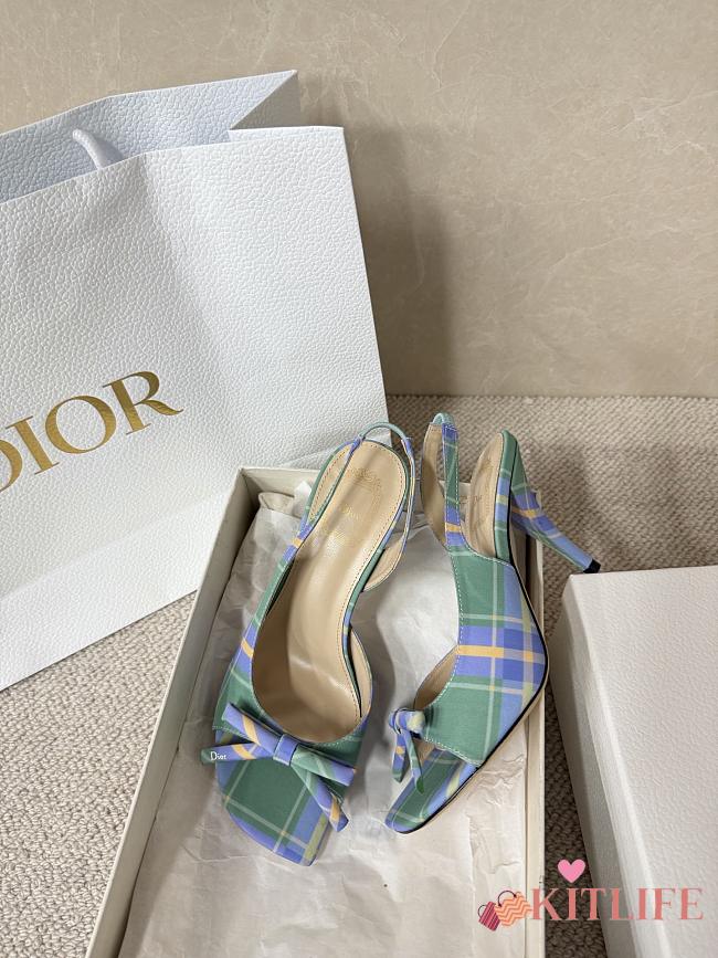 Kitlife Dior Bow Heeled Slingback Sandals Green, Yellow & Purple Check'n'Dior Printed Technical Fabric  - 1