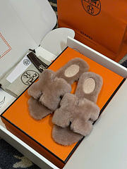 Kitlife Hermes Woolskin Oran Sandals Taupe  - 1