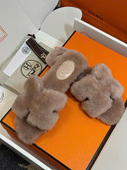 Kitlife Hermes Woolskin Oran Sandals Taupe  - 2