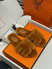 Kitlife Hermes Woolskin Oran Sandals Brown - 4