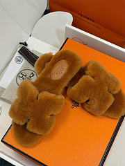 Kitlife Hermes Woolskin Oran Sandals Brown - 3