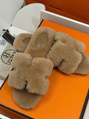 Kitlife Hermes Woolskin Oran Sandals Beige  - 5