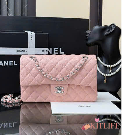 Kitlife Chanel Classic Flap Light Pink Caviar Leather Bag Silver Hardware - 25cm  - 1
