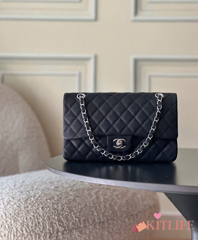 Kitlife Chanel Classic Flap Bag Medium in Black Caviar Leather Silver Hardware- 25cm  - 1