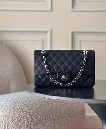 Kitlife Chanel Classic Flap Bag Medium in Black Caviar Leather Silver Hardware- 25cm 