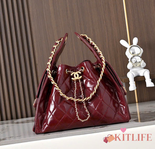 Kitlife Chanel 25C Drawstring Bucket Hobo Bag Bag Burgundy Glossy Calfskin AS5631 20x22x12.5cm - 1
