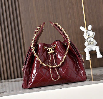 Kitlife Chanel 25C Drawstring Bucket Hobo Bag Bag Burgundy Glossy Calfskin AS5631 20x22x12.5cm