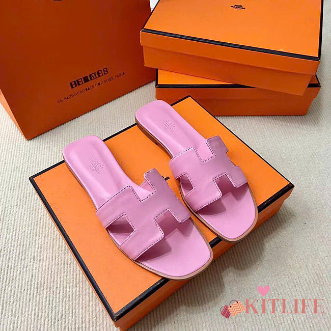 Kitlife Hermes Oran Pink Leather Sandals  - 1