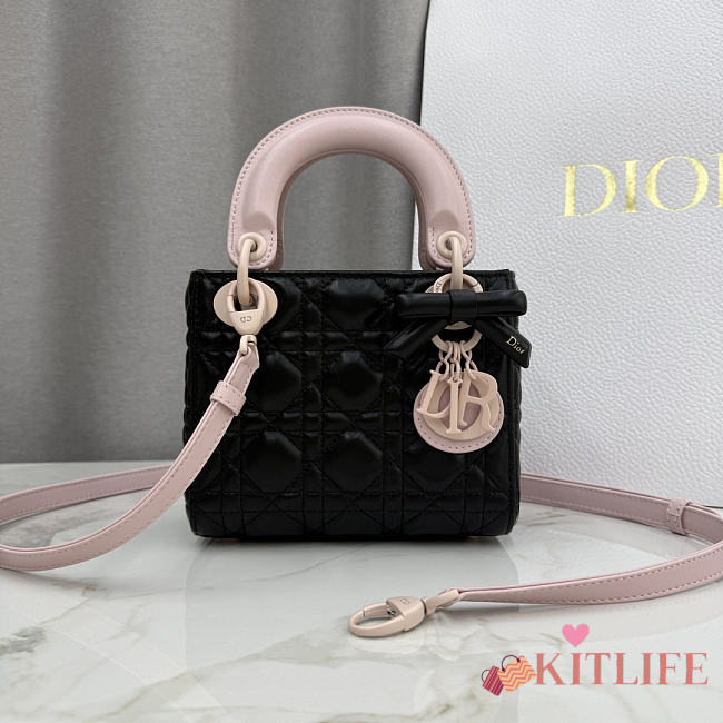 Kitlife Dior Lady Black and Pink Two-tone Bow Bag M0505 17x15x7cm - 1