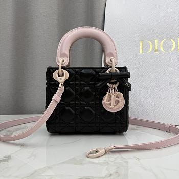 Kitlife Dior Lady Black and Pink Two-tone Bow Bag M0505 17x15x7cm