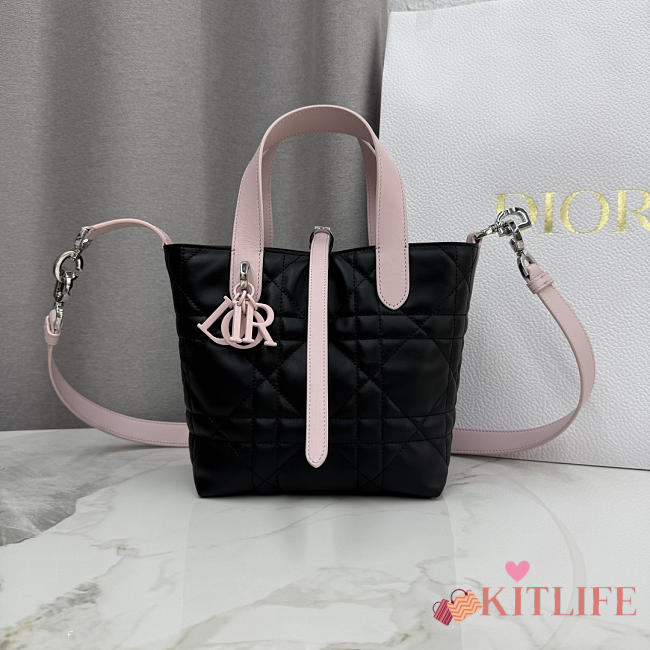 Kitlife Dior Small Toujours Vertical Tote Bag Black & Pink 16×18×12cm  - 1