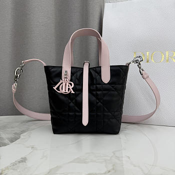 Kitlife Dior Small Toujours Vertical Tote Bag Black & Pink 16×18×12cm 