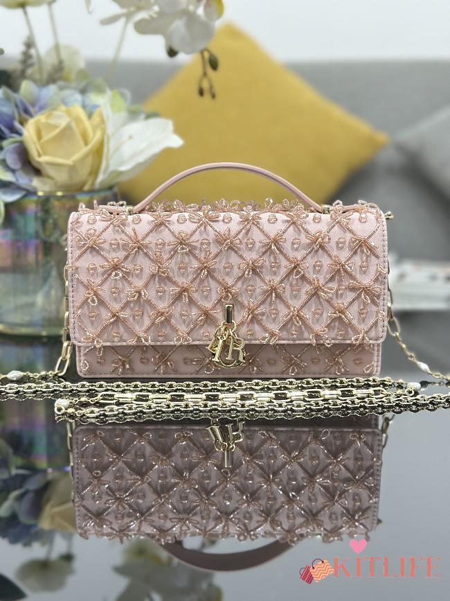 Kitlife Dior Miss Embroidered Beaded Pink Chain Bag M0997 21x11.5x4cm - 1