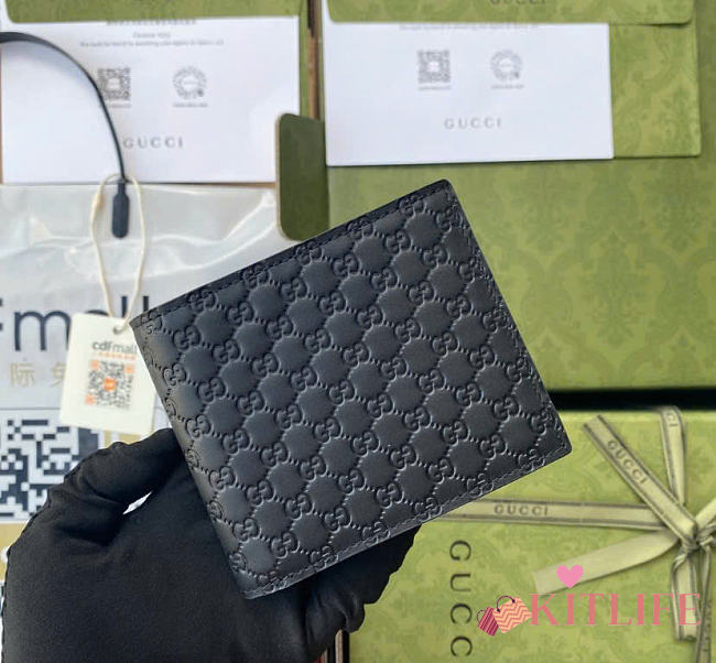 Kitlife Gucci Microguccissima Bi-Fold Wallet Black 10x9x2cm - 1