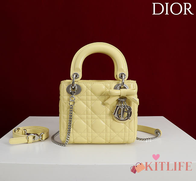 Kitlife Dior Lady Yellow Leather Bow Bag Silver Hardware M0505 17x15x7cm  - 1