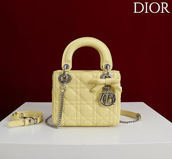 Kitlife Dior Lady Yellow Leather Bow Bag Silver Hardware M0505 17x15x7cm 