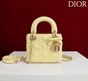 Kitlife Dior Lady Yellow Leather Bow Bag Gold Hardware M0505 17x15x7cm