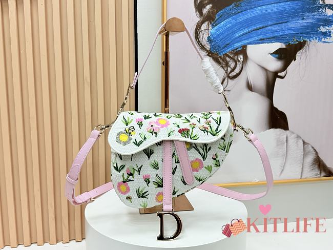 Kitlife Dior Saddle Bag White Multicolor Daisy Garden Embroidery with Dior Médaillon 24×16×18cm - 1