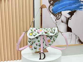 Kitlife Dior Saddle Bag White Multicolor Daisy Garden Embroidery with Dior Médaillon 24×16×18cm