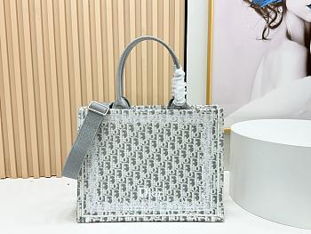 Kitlife Dior Medium Book Tote with Strap Latte and Gray Dior Oblique Embroidery and White Lace 36x27.5x16.5cm 