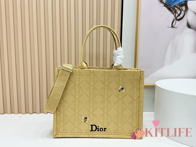 Kitlife Dior Medium Dior Book Tote with Strap Natural Cannage Raffia-Effect Embroidery 36 x 27.5 x 16.5 cm - 1