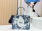 Kitlife Dior Medium Book Tote with Strap Blue Toile de Jouy Floral Garden Embroidery and White Dior Médaillon 36x27.5x16.5cm - 1