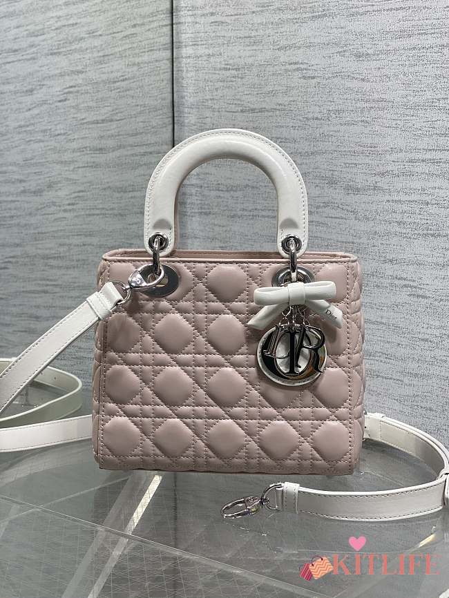Kitlife Dior Lady My ABC Dior Bag with Chain Latte and Pink Cannage Lambskin With Bow 8878 20x17x8cm  - 1